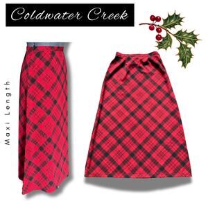 Coldwater Creek Maxi Red Plaid Tartan Skirt Christmas Holiday Party Winter 90s